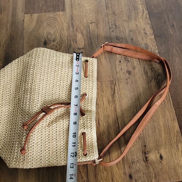 Montce Tan Beige Brown Bucket Bag Adjustable Leather Strap Purse - Picture 3 of 16